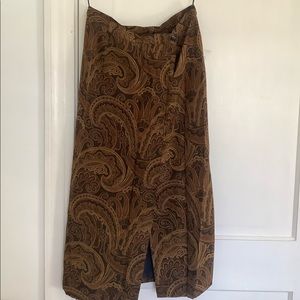 Silk gold/brown paisley long skirt